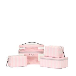 PINK Victoria's Secret Striped Cosmetic Bag Set - Pink and White